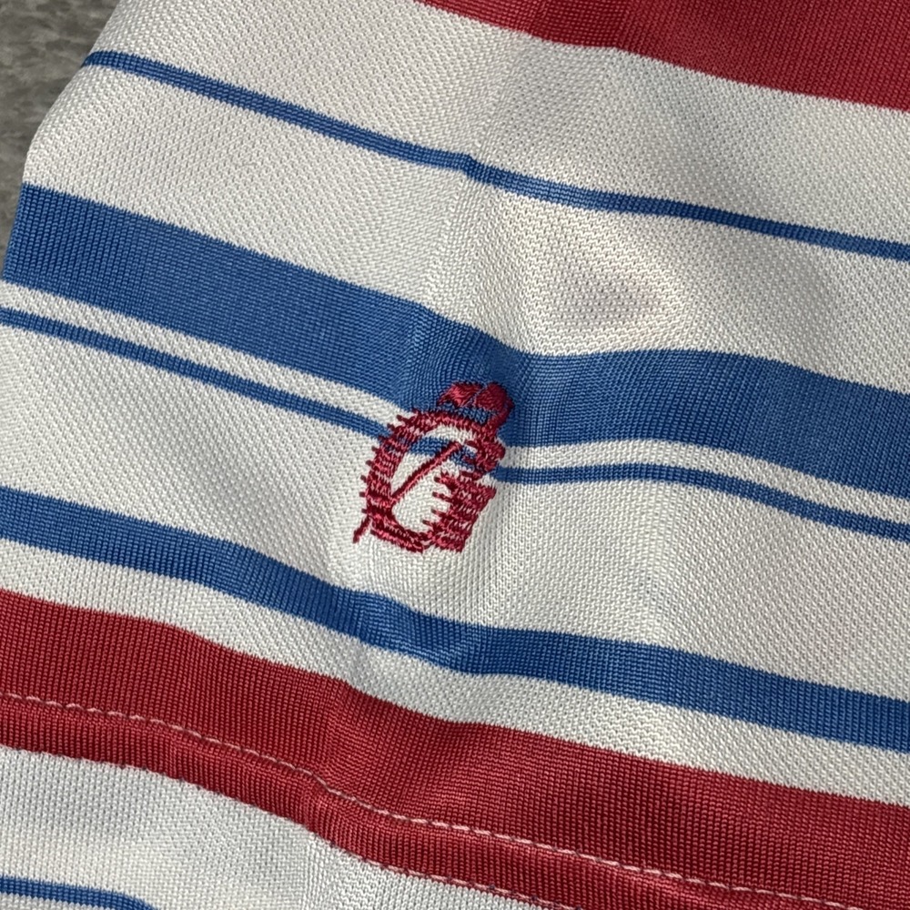 Adidas Golf Polo Climalite Red/Blue Striped Short Sleeve Shirt Size XL - Picture 5 of 12